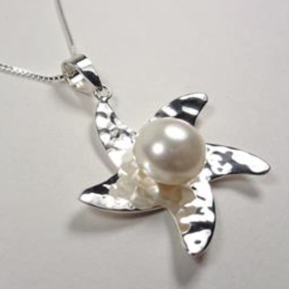 STERLING SILVER NAUTICAL PEARL STARFISH NECKLACE